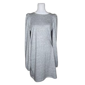 Nine West Womens Heather Gray Sweater Dress Balloon Sleeve Knee Length Size...